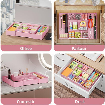 Marbrasse Expandable Desk Drawer Organizer, Clear Plastic Drawer Organizer Tray with 10 Adjustable Compartments, Desk Organizers and Accessories, 5 Drawer Dividers for Office Supplies, Makeup(Black)