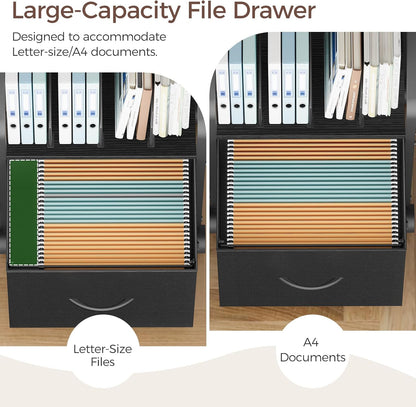 MAHANCRIS Small File Cabinet, Rolling Filing Cabinet for Under Desk with Divider, Single Non-Woven Fabric Drawer File Organizer for A4/Letter Size Documents, Under Desk Storage, Rustic Brown FCHR3001