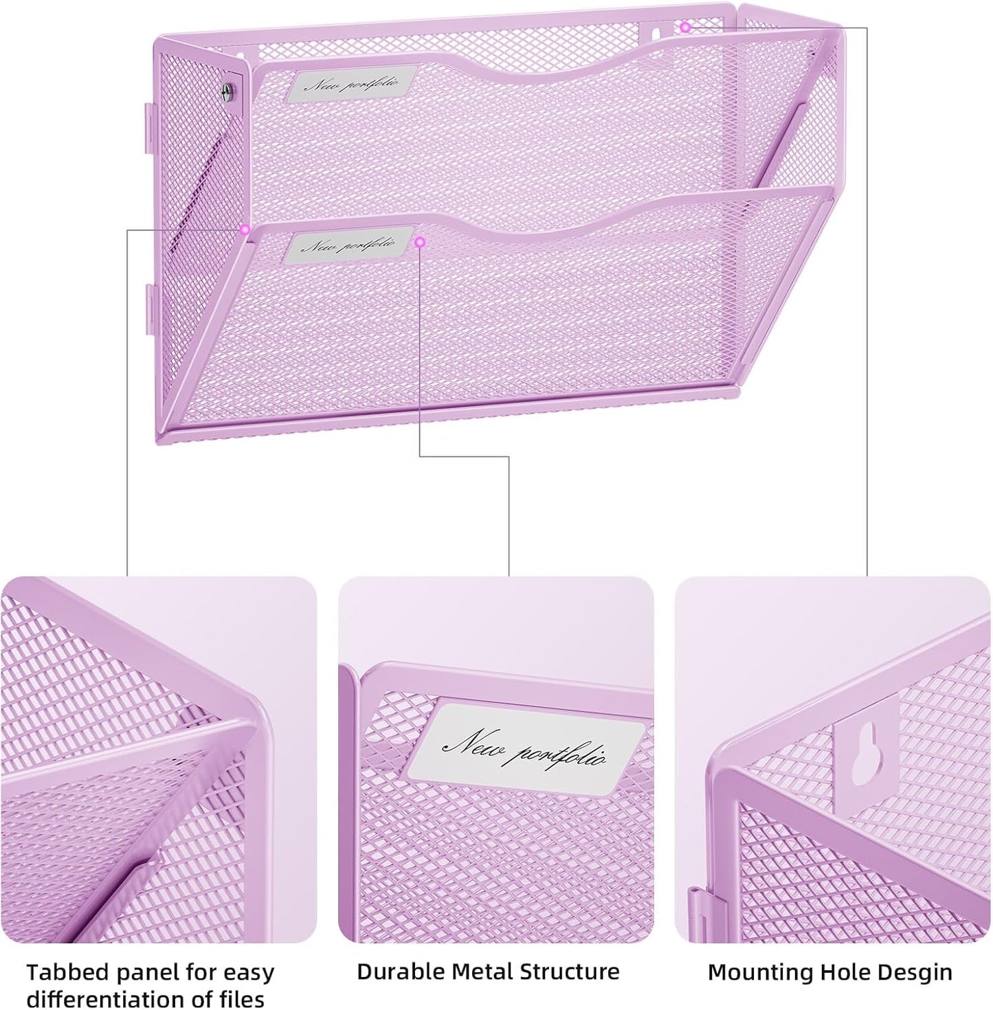 Marbrasse Wall File Holder 2-Tier Hanging Wall File Organizer, Mesh Mail Holder for Papers, Wall Mount File Clipboard & Magazine Organizer Great for Office Home (Black)
