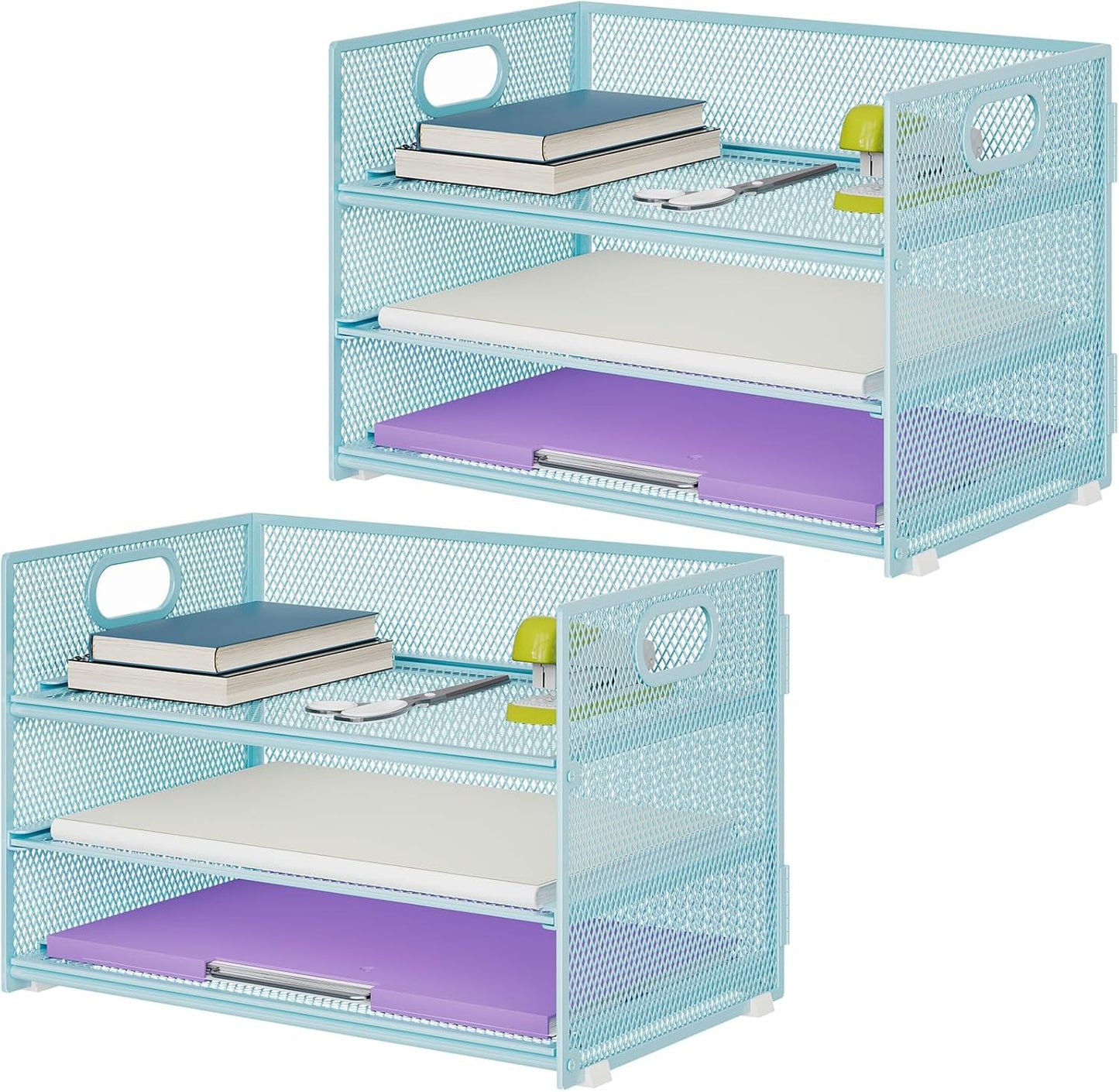 Marbrasse 3 Tier Paper Organizer Letter Tray, Mesh File Organizer with Handle, Paper Sorter Desk Organizer for Home Office Supplies