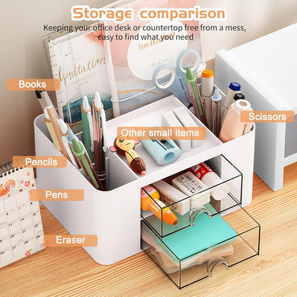 Cayxenful Pencil Holder For Desk,5 Slots 360°Degree Rotating Desk Organizers And Accessories,Desktop Storage Stationery Supplies Organizer, Cute Pencil Cup Pot For Office, School, Home (B-White)