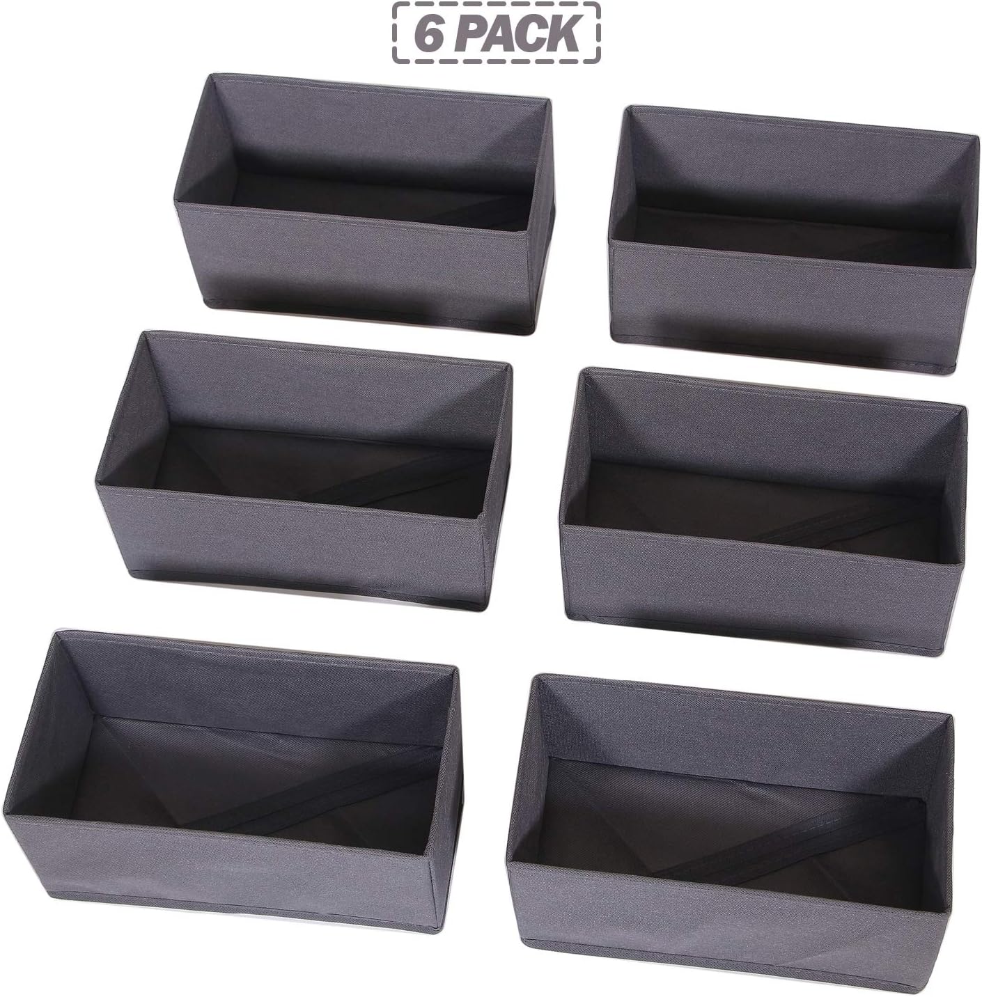 DIOMMELL 6 Pack Foldable Cloth Storage Box Closet Dresser Drawer Organizer Divider Fabric Baskets Bins Containers for Clothes Underwear Bras Socks Lingerie Clothing, Dark Grey 060