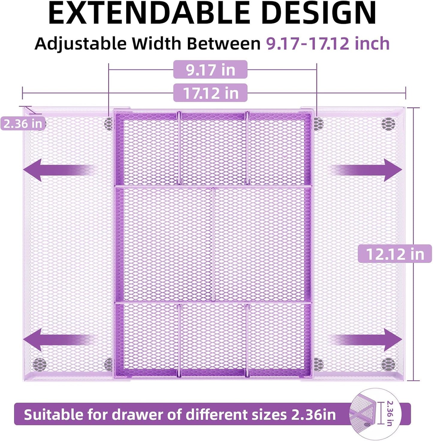 Marbrasse Expandable Desk Drawer Organizer, Mesh Drawer Organizer Tray with 10 Adjustable Compartments, Desk Organizers and Accessories, 5 Dividers Drawer for Office Supplies, Makeup & Vanity (Black)
