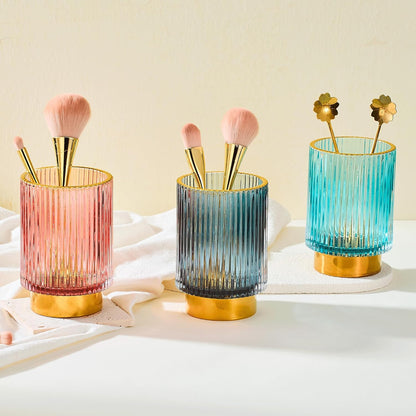 Makeup Brush Holder Organizer,Toothbrush Holders,Desk Pen Pencil Holder,Multifunctional Vintage Glass Brush Cup（L/Green/A3-6-US）