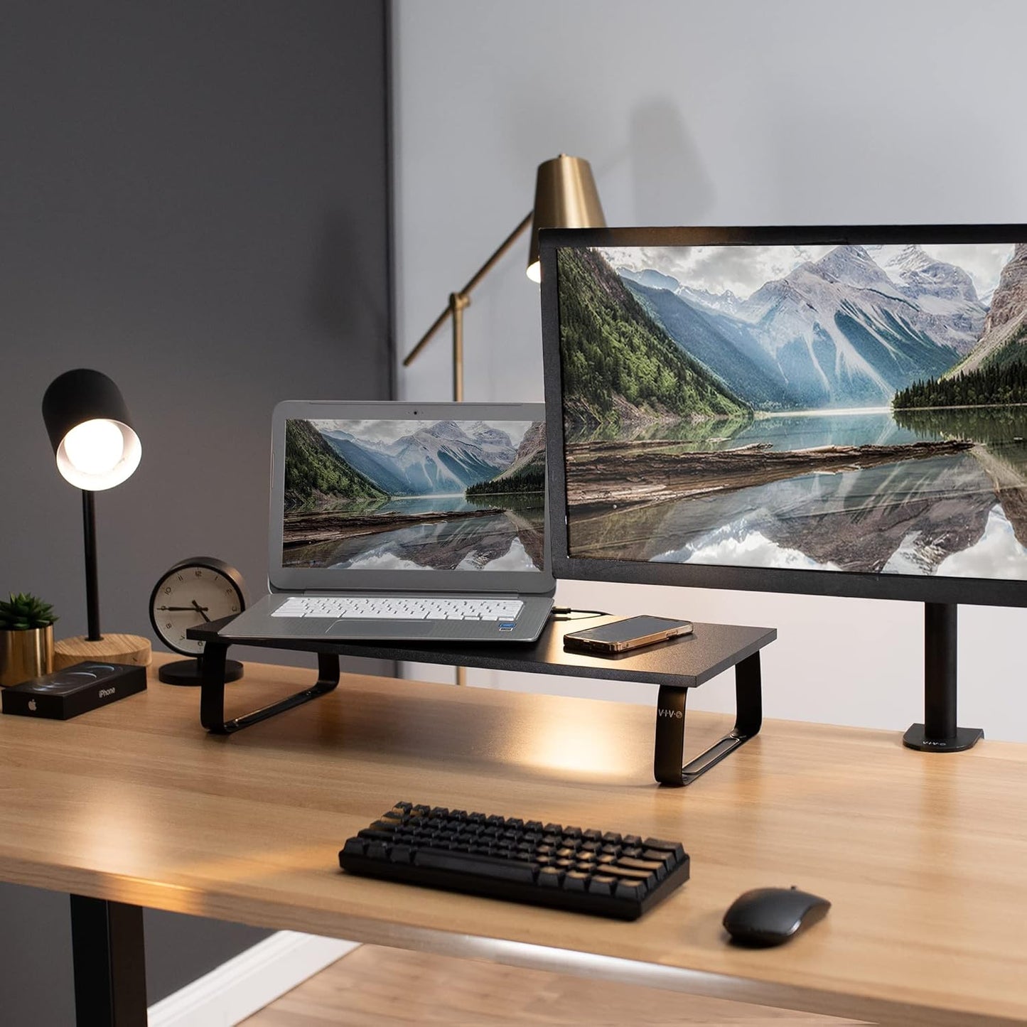 VIVO Monitor and Laptop Stand, 24 inch Desktop Riser, Black, STAND-V000D