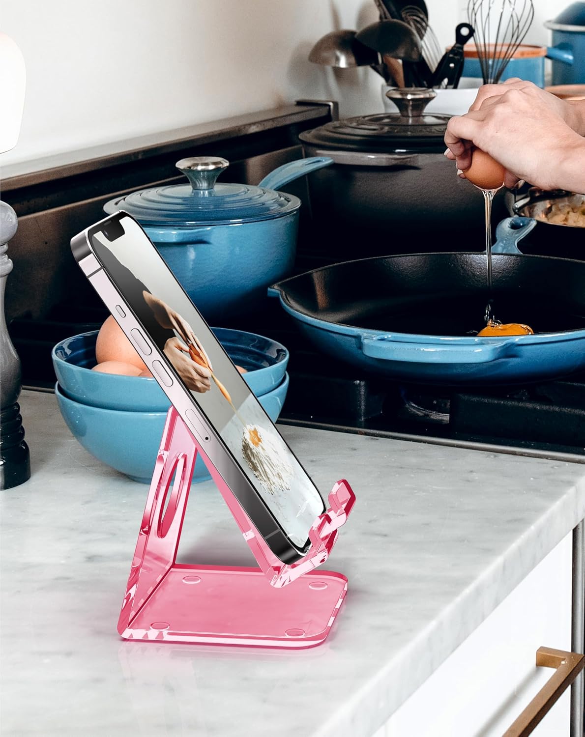 TOPGO Acrylic Cell Phone Stand, Clear Phone Holder for Office Desk, Vanity, Kitchen, Bedside Table, Compatible with iPhone 17/Smartphones/iPad/Switch/Kindle, Office Desk Accessories