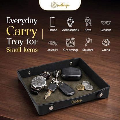 Luxe Genuine Leather Valet Chronicle Tray | Premium Handmade Multipurpose Catchall Tray, Coin Watch Key Trinket Dish for Home Office Desk, Nightstand Entryway (Russet, 11 x 9 x 1.5)