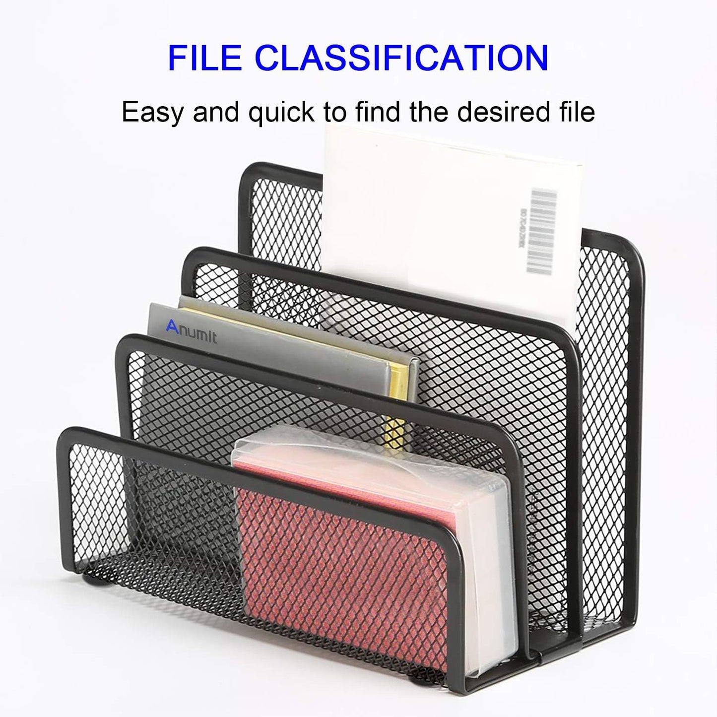 Desk Mail Organizer, File Holder Letter Sorter with 3 Vertical Upright Metal Mesh Compartments Document, Filing, Folders, Mail, Paper Organizer for Home or Office Desktop (2PCS)