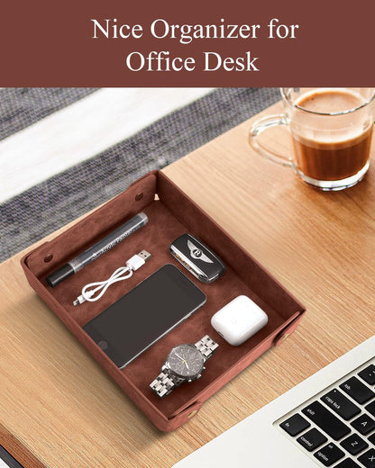 CASIRENA Faux Leather Valet Tray Organizer for Men - Catch-All Tray for Entryway Table Key, Wallet, Watch, Coin Change, Phone, Dresser EDC Dump Jewelry, Bedside Nightstand Desk-top Catchall