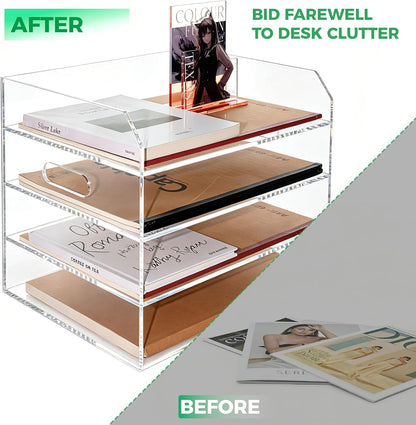 2-Tier Clear Acrylic Paper Trays, Desk File Organizer, A4 Paper Holder, Low-Profile Desk File Sorter for Office/Home, Clear Stackable Letter Tray for Bills, Crafts, Notebooks - Horizontal