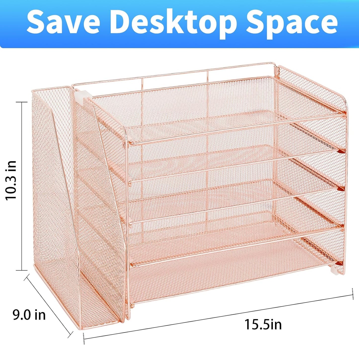 OPNICE Desk Organizer, 5-Tier Paper Organizer Letter Tray with Magazine Holder, Office Desk Accessories & Workspace Organizers, Desktop File Organizer for Office Supplies Storage, Black