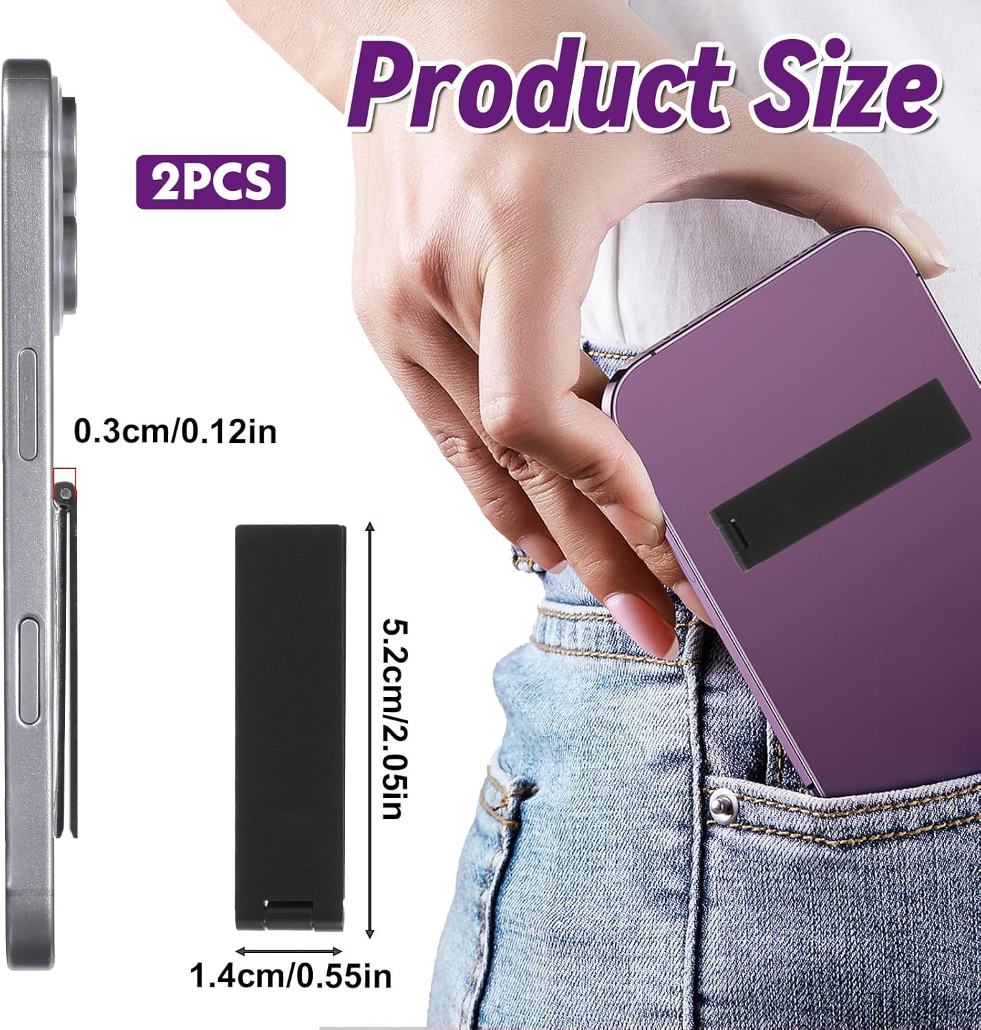 2Packs Ultra-Thin Cell Phone Holder, Adjustable Mini Alloy Phone Stand Vertical and Horizontal Phones Stand Portable Foldable Phones Holder for Mobile-Phone Tablet