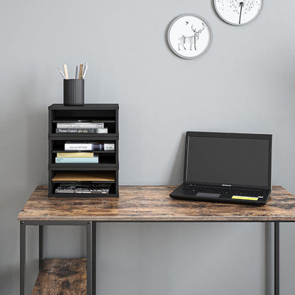 Ballucci File Organizer, 2-Tier Document Paper Sorter, Stackable Wood Desk Organizer Mail Holder, Monitor Stand with Storage Shelves, White