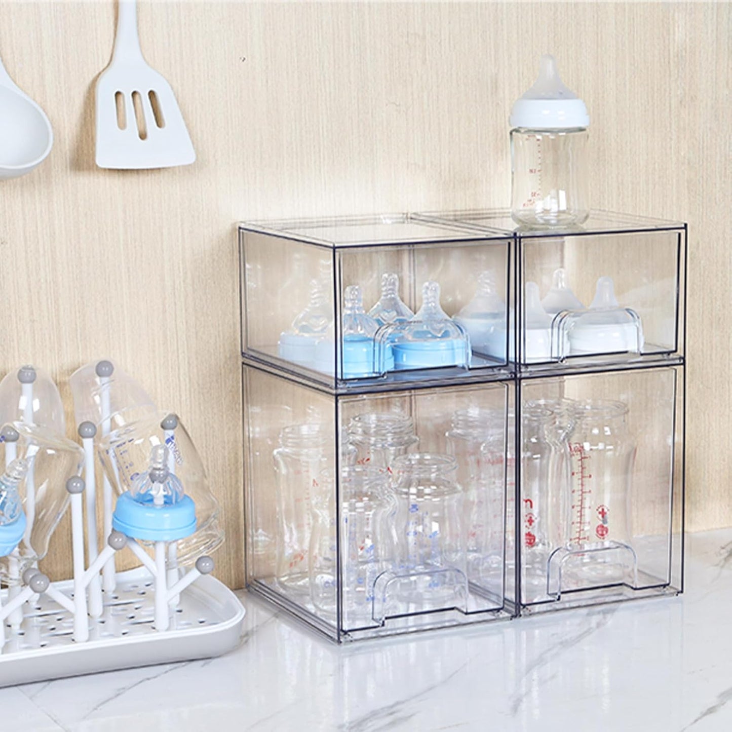 Vtopmart 12.1''W Clear Stackable Storage Drawers,2 Pack Acrylic Plastic Organizers Bins for Makeup Palettes, Cosmetics, and Beauty Supplies,Ideal for Vanity, Bathroom,Cabinet,Desk Organization