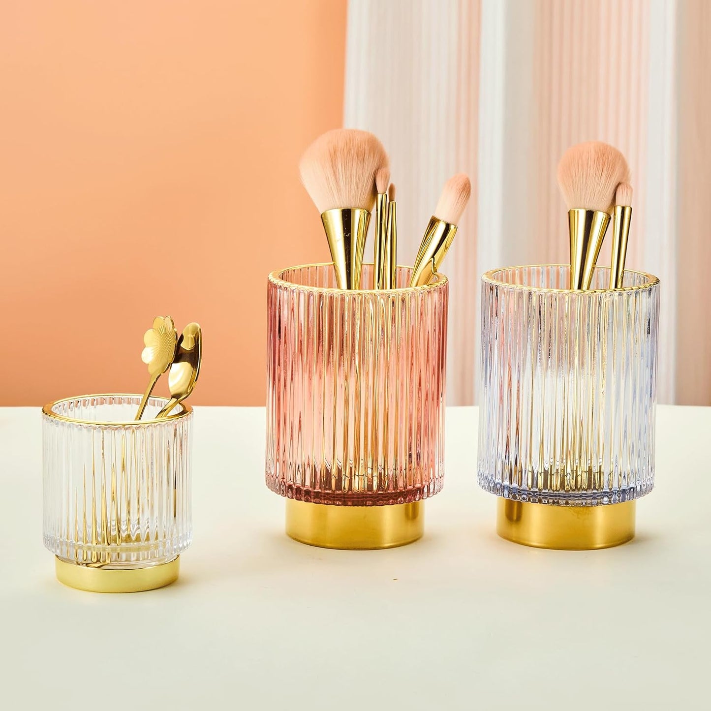 Makeup Brush Holder Organizer,Toothbrush Holders,Desk Pen Pencil Holder,Multifunctional Vintage Glass Brush Cup（L/Green/A3-6-US）