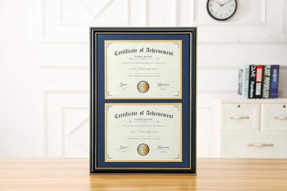 ELSKER&HOME Diploma Frame - Wide Solid Wood Frame - Black Velvet Golden Rim Mat - Semi-Tempered Glass - Includes Hanging Hardware and Desktop Easel(ONLY Display 11×14 Document/Certificate)