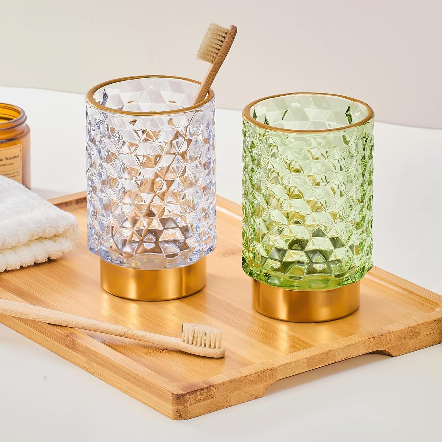 Makeup Brush Holder Organizer,Toothbrush Holders,Desk Pen Pencil Holder,Multifunctional Vintage Glass Brush Cup（A46-6-US）