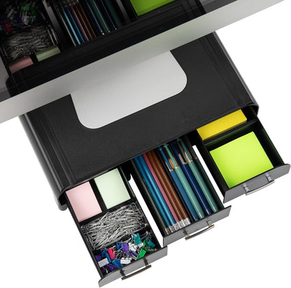 Mind Reader Monitor Stand, Laptop Riser, Desktop Organizer, Storage Drawer, Office, Plastic, 13.5"L x 13"W x 4"H, Black