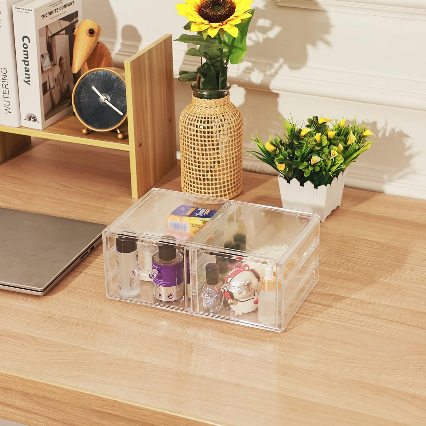 Cq acrylic 1 Pack Clear Stackable Storage Drawers for Vanity,Stackable 6 Drawers Desktop Organizer With Drawers,Cute Desk Storage for Office,Jewelry,Hair Clip,Beauty,Skincare and Make Up Organizers