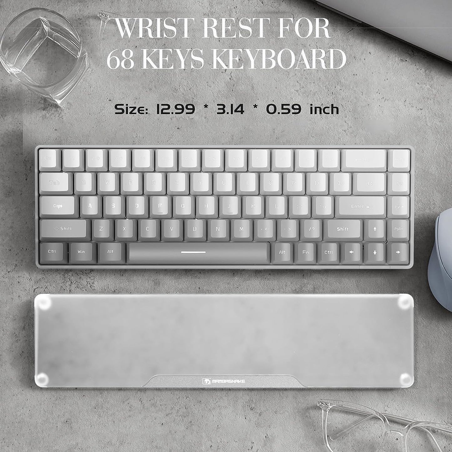 SELORSS Acrylic Keyboard Wrist Rest 98-Key Mechanical Keyboards Ergonomic Palm Rest for Computer Keyboard,Anti-Slip Base,Wrist Pad for Laptop,Office & Home-Easy Typing