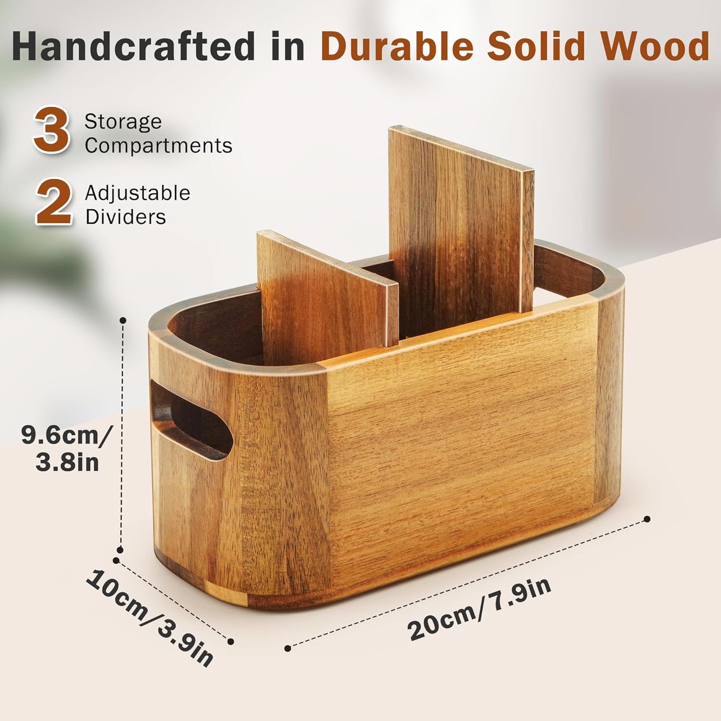 Acacia Wood Pencil Pen Holder for Desk, Wooden Office Organizer with 3 Slots for Countertop, Makeup Brush Holder Remote Control Organizer for School Home Supplies