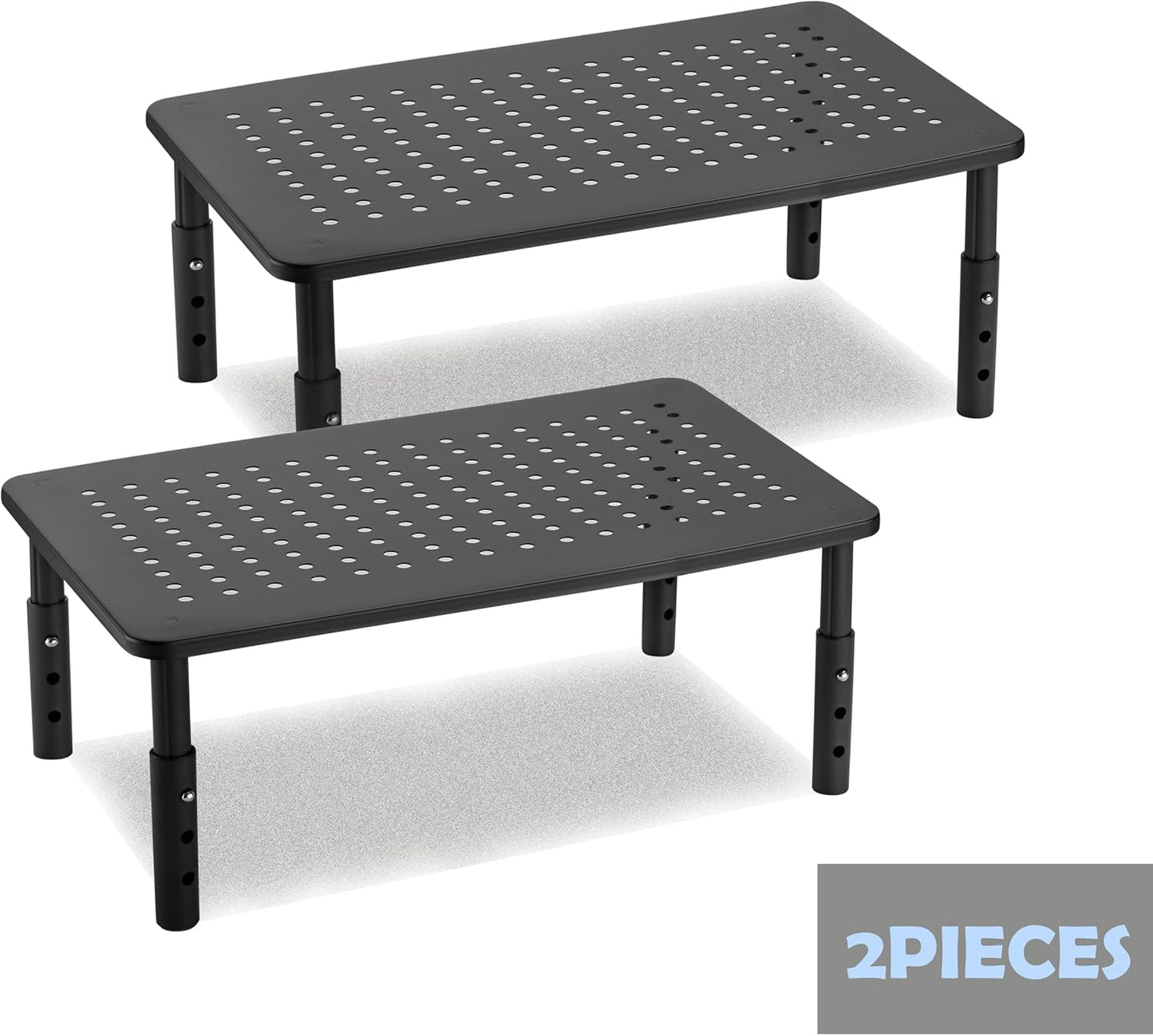 Monitor Stand for Desk Monitor Riser, Adjustable Laptop Riser, Desk Organizer Desktop Printer Laptop Storage Shelf, Mesh Metal Computer Item Stand (2 Pieces)(14.5" Lx9.3 W/Piece)