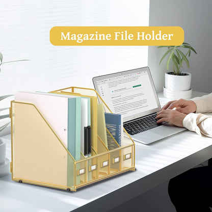 SUPEASY Desk Organizers Metal Desk Magazine File Holder with 5 Vertical Compartments Rack File Organizer for Office Desktop, Classroom, Home Workspace, Black