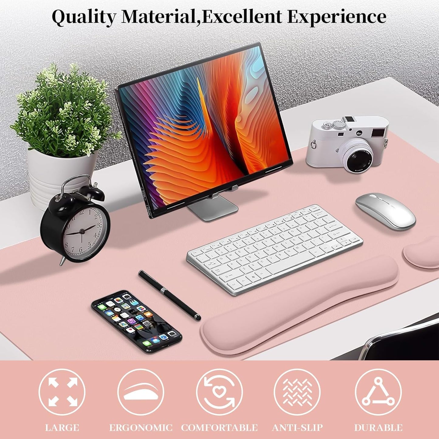 Mouse Pad and Keyboard Wrist Rest, 3-in-1 Large Keyboard and Mouse Pad Set, Ergonomic Wrist Rest for Computer Keyboards, Non-Slip Desk Mat Protector for Women (Purple Pink, 31.5" X 15.7")