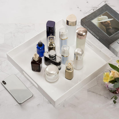 KEVLANG Clear Sturdy Acrylic Serving Tray with Handles-12x16Inch-Serving Coffee,Appetizer,Breakfast,Butler-Kitchen Countertop -Makeup Drawer Organizer-Vanity Table -Ottoman