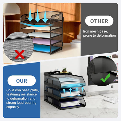 Natwind 4-Tier Paper Organizers,Desk Organizer,Stackable Paper Tray, Desk Accessories,Metal Mesh Desktop Organizer,Letter Trays,File Document Storage Rack for for Home, Office, School (Black)