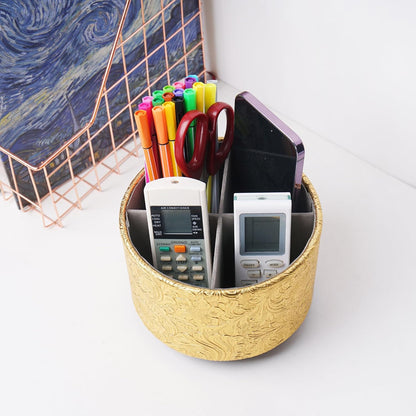 lizimandu Round Leather Art Supply Organizer,Remote Control Holder,360 Degree Spinning,Multi-Functional Pencil Holder,4 Compartments Desktop Stationary Organizer(1-Gold) - Colors B