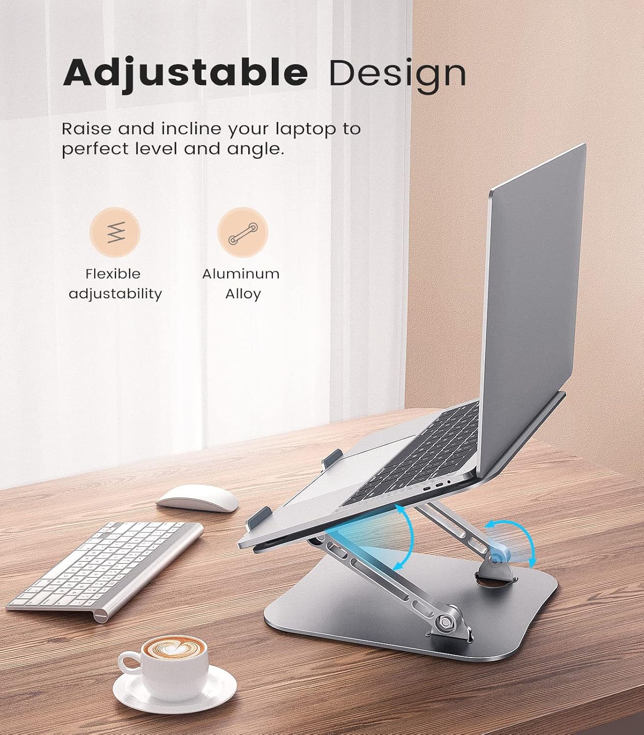 JOIOT Laptop Stand, Adjustable Laptop Stand for Desk, Aluminum Computer Stand Portable Laptop Riser, Foldable Laptop Holder for Mac HP ASUS Acer Surface ThinkPad Dell Lenovo