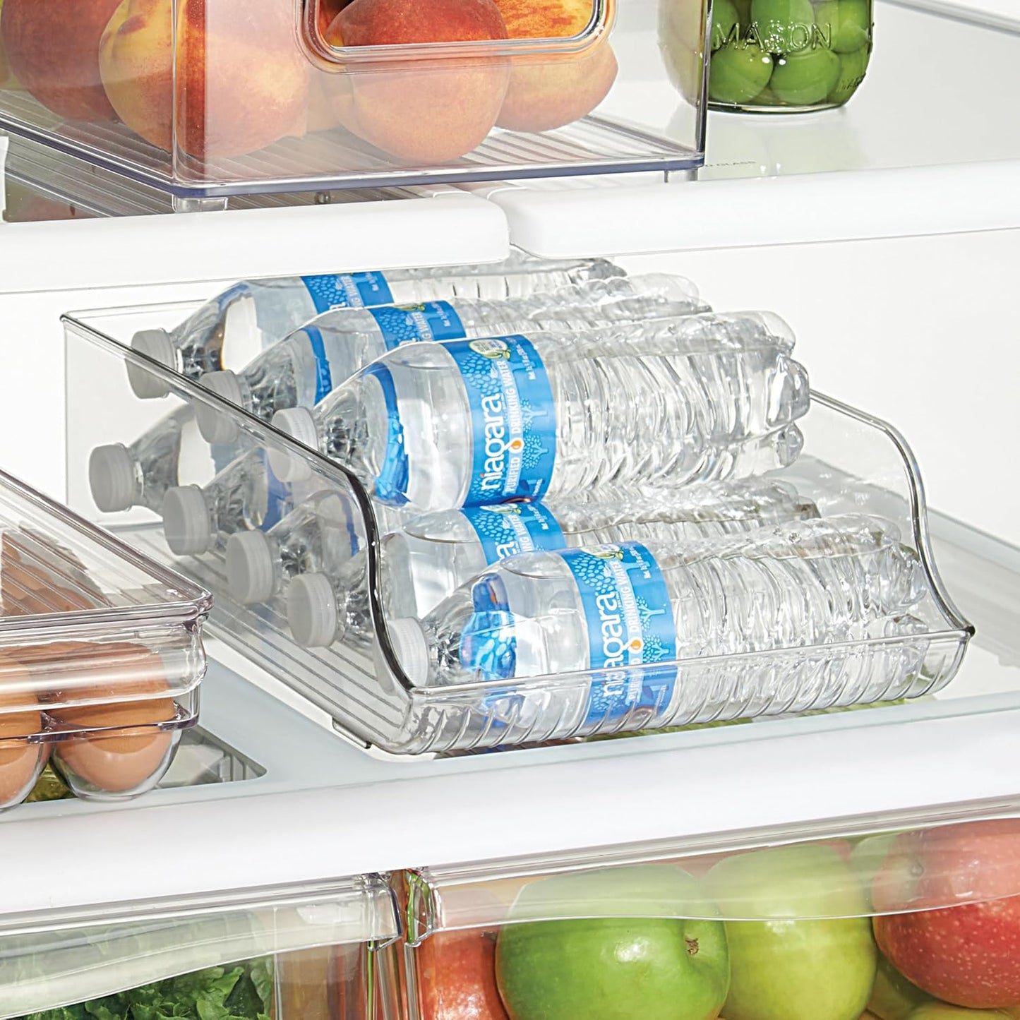 iDesign Plastic Water Bottle Organizer for Fridge, Bottle Holder for Kitchen and Pantry, Clear, 2-Pack
