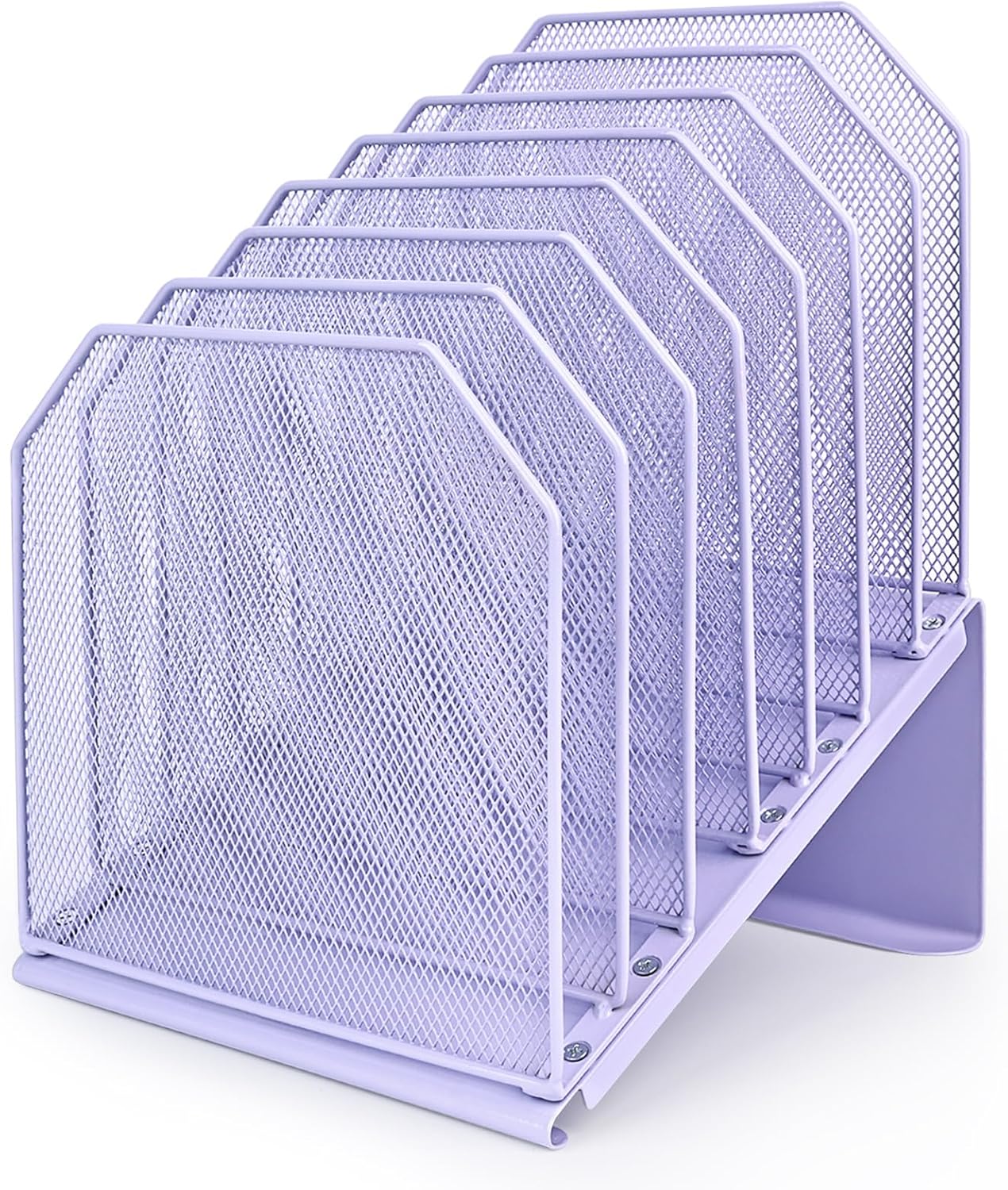 SUMMORO Inclined File Organizer for Desk, 7-Section Vertical File Folder Holder Office Desk Organizer Metal Rack File Wire Mesh Desktop Document Sorter for Office School Classroom Home (Black)