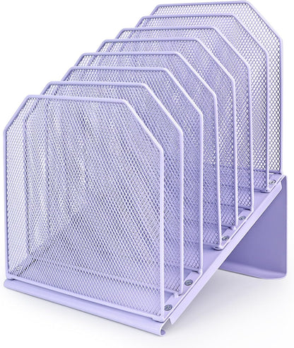 SUMMORO Inclined File Organizer for Desk, 7-Section Vertical File Folder Holder Office Desk Organizer Metal Rack File Wire Mesh Desktop Document Sorter for Office School Classroom Home (Black)
