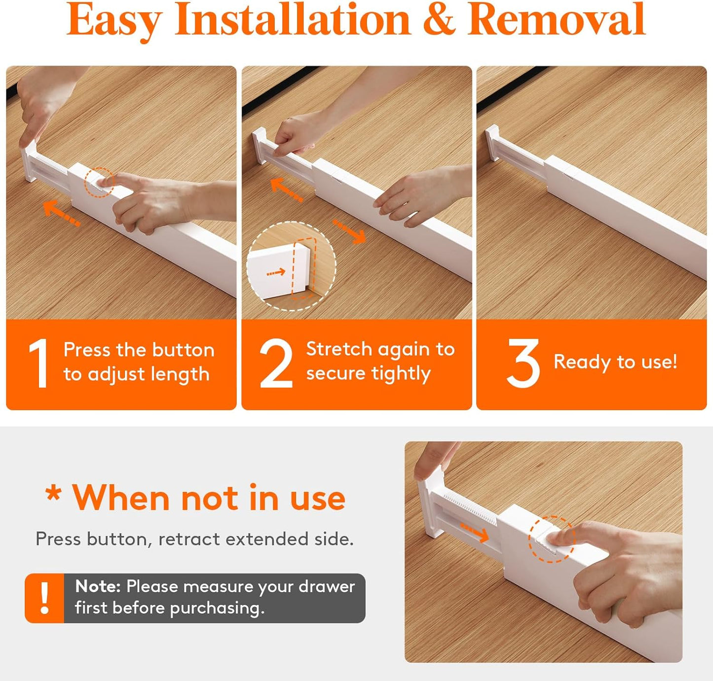 Lifewit 5 Pack 4" High Drawer Dividers 28-43.5cm/11-17" Adjustable Drawer Organizer for Clothes/Utensils, Expandable Drawer Separator in Dresser/Kitchen/Bedroom/Office Organization & Storage White
