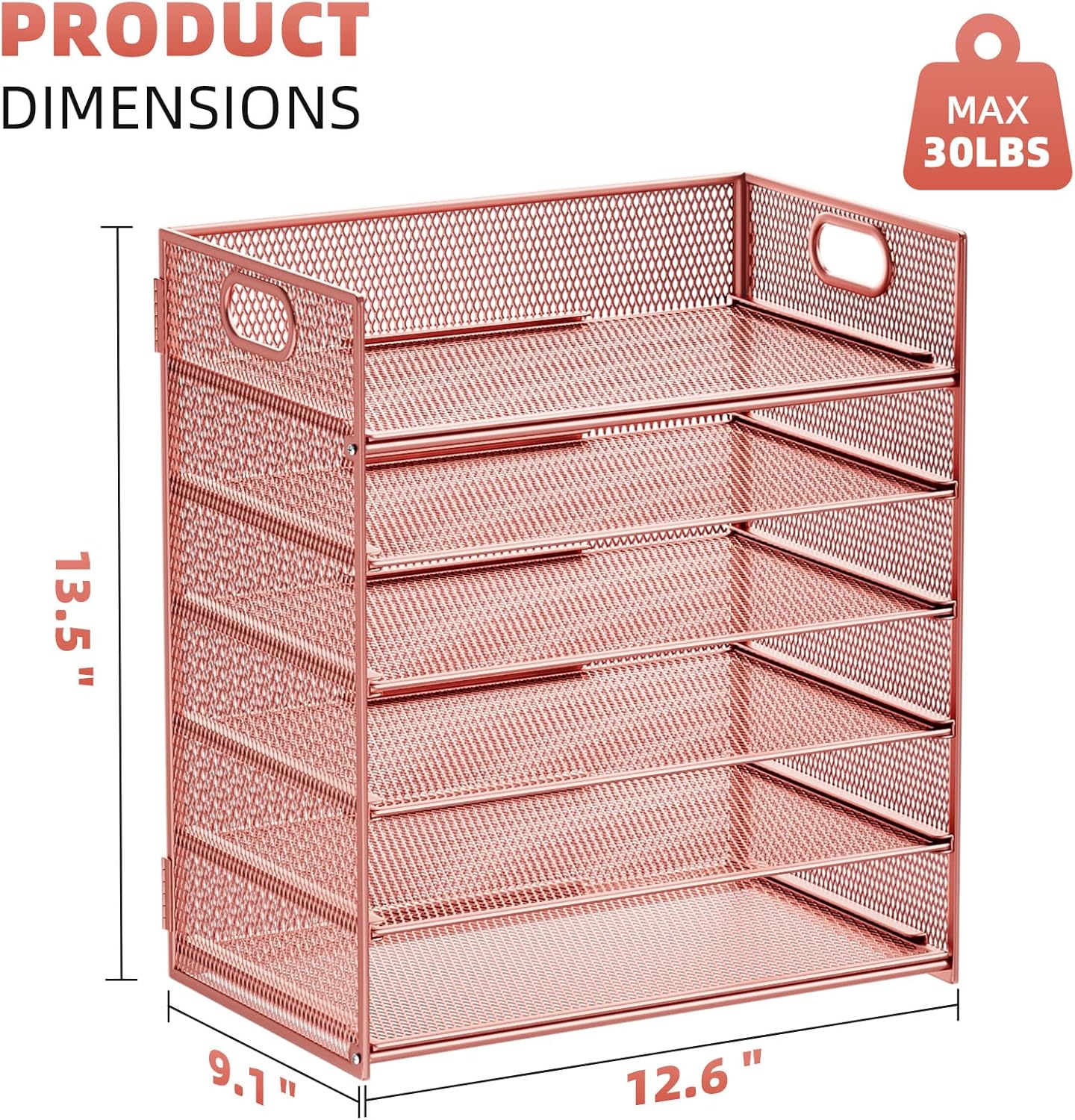 Marbrasse 6 Tier Paper Organizer Letter Tray - Mesh Desk File Organizer with Handle, Paper Sorter Organizer for Letter/A4 Office File Folder Holder - Black
