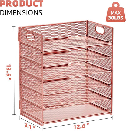 Marbrasse 6 Tier Paper Organizer Letter Tray - Mesh Desk File Organizer with Handle, Paper Sorter Organizer for Letter/A4 Office File Folder Holder - Black