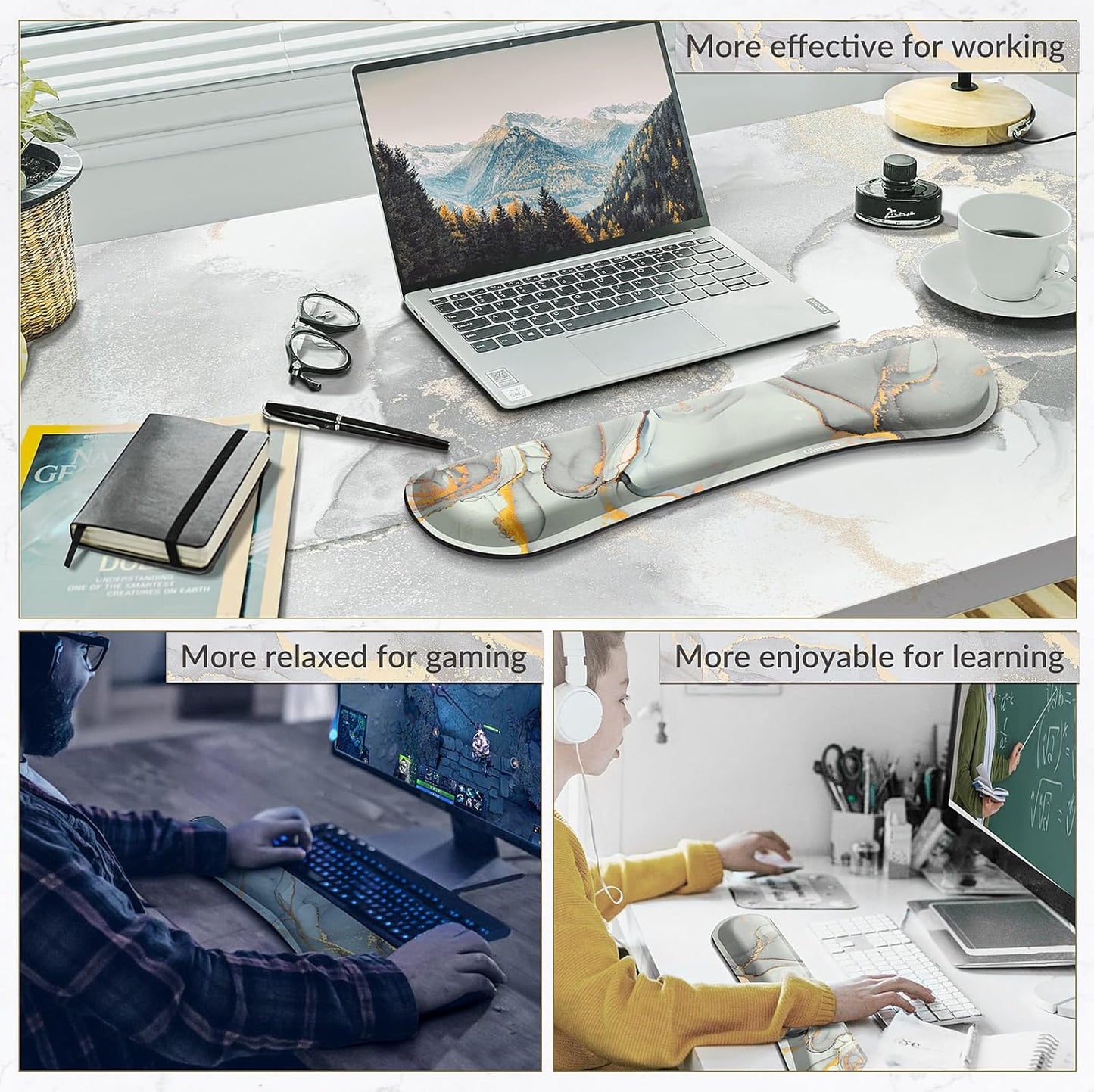Gimars Upgrade Enlarge Silky and Superfine Fabric Gel Memory Foam Keyboard Wrist Rest Set, Ergonomic Keyboard Mouse Wrist Support for Typing Pain Relief, Comfort for Office, Gaming, Computer