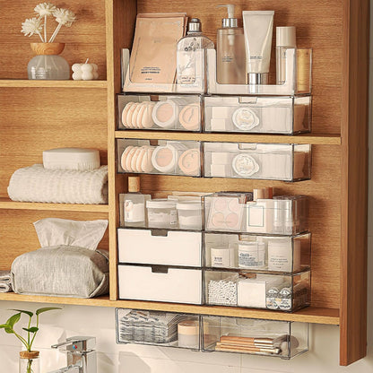 MORNITE Bathroom Medicine Cabinet Organizer Set, Narrow Compact Makeup Shelves Holder for Lipstick, Cosmetic, 2 Pcs Trays for Cabinet Door Wall, Vanity - Clear