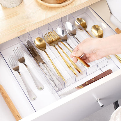 HOMEE Expandable Kitchen Drawer Organizer for Flatware & Utensils, Acrylic Cutlery Organizer, Desk Drawer Organizer