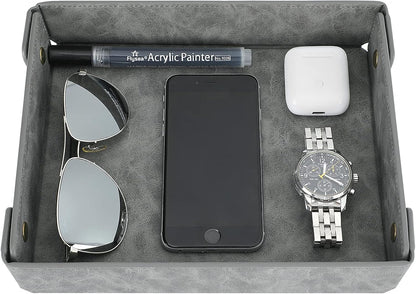 CASIRENA Faux Leather Valet Tray Organizer for Men - Catch-All Tray for Entryway Table Key, Wallet, Watch, Coin Change, Phone, Dresser EDC Dump Jewelry, Bedside Nightstand Desk-top Catchall