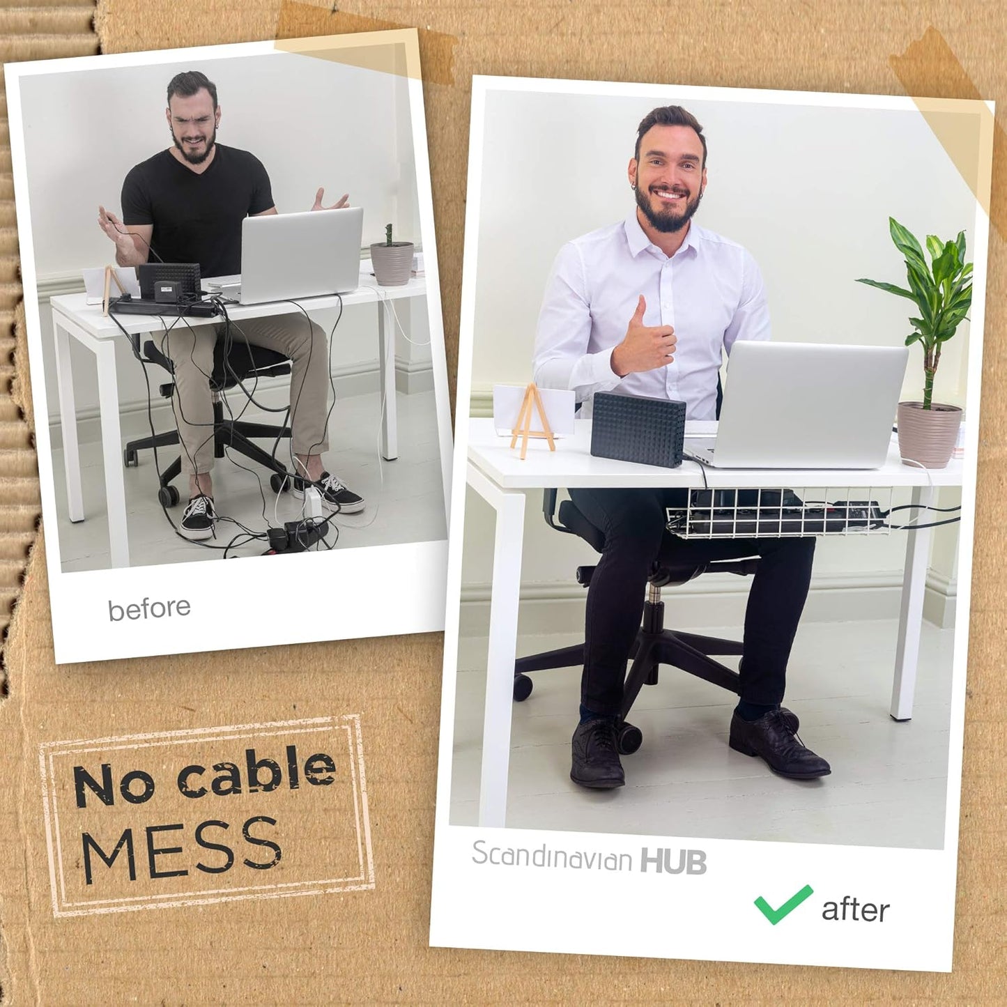 Compact Under Desk Cable Management Tray - Cable Organizer for Wire Management, Desk Wire Organizer, Cable Tray - Black Set of 2x12