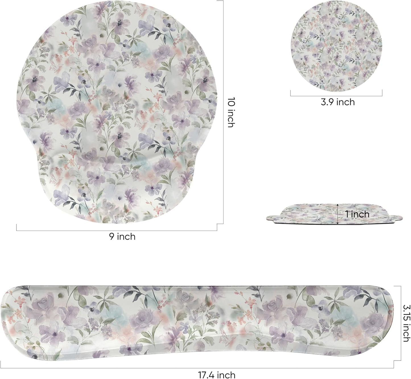 Ergonomic Keyboard Mouse Pad Wrist Rest Support Set for Laptop/Computer/Desktop,Memory Foam Hand Rest Wrist Cushion for Gaming/Office,Lightweight Comfortable & Pain Relief (Flowers)