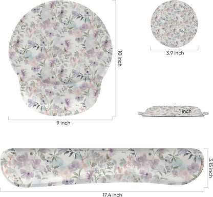 Ergonomic Keyboard Mouse Pad Wrist Rest Support Set for Laptop/Computer/Desktop,Memory Foam Hand Rest Wrist Cushion for Gaming/Office,Lightweight Comfortable & Pain Relief (Flowers)