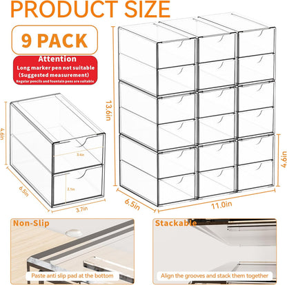 Yieach 11.1 Inch Long Clear Drawer Organizers Stackable,3 Pack Small Acrylic Drawers,School,Office Supplies Organizer And Storage Bins for Stationery,Marker,Pen,Pencil,Craft Desktop Storage Drawers