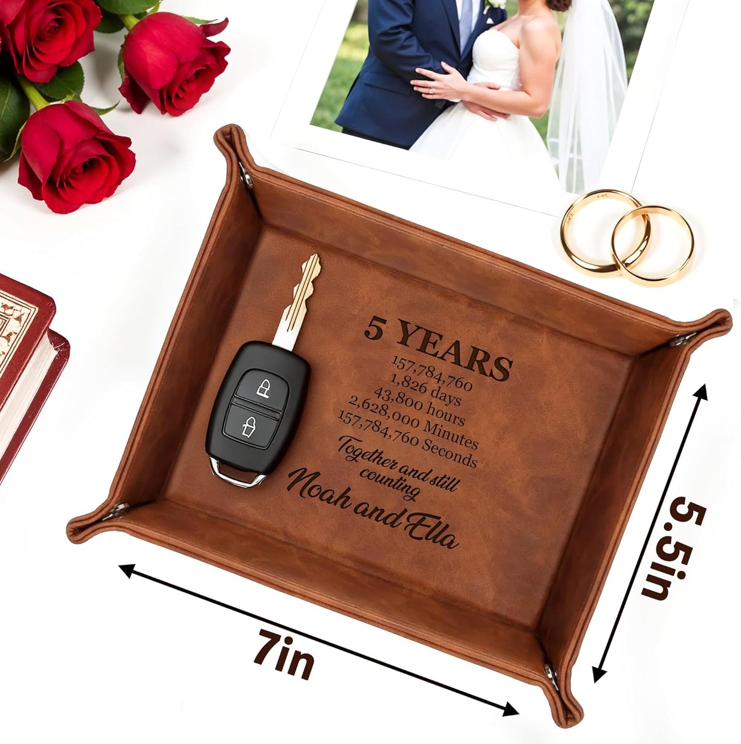 Personalized Engraved Leather Tray for Men with Engraved Name, PU Leather Valet Organizer for Dad, Custom Gift for Him, Custom Catchall Tray for Desk, Office, Accessories Travel Organizer for Men