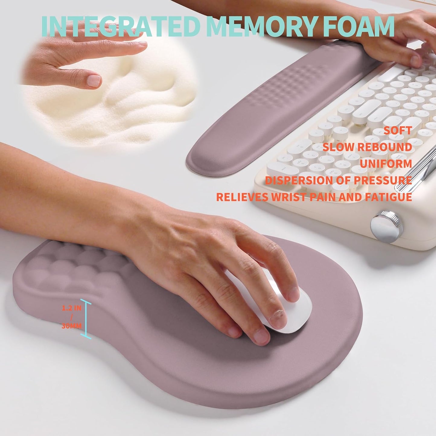 2-in-1 Ergonomic Set, Wave Rise Keyboard Wrist Rest and Massage Bulge Slope Mouse Pad Wrist Support, Cushion Memory Foam Integrated to Relieve Wrist Pain, Black