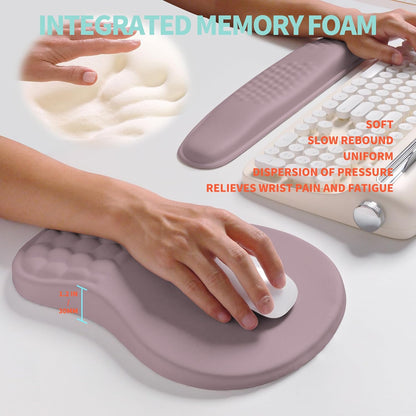 2-in-1 Ergonomic Set, Wave Rise Keyboard Wrist Rest and Massage Bulge Slope Mouse Pad Wrist Support, Cushion Memory Foam Integrated to Relieve Wrist Pain, Black