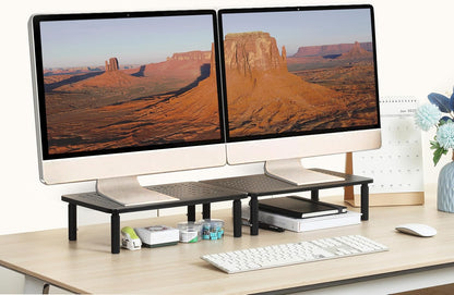 Monitor Stand for Desk Monitor Riser, Adjustable Laptop Riser, Desk Organizer Desktop Printer Laptop Storage Shelf, Mesh Metal Computer Item Stand (2 Pieces)(14.5" Lx9.3 W/Piece)